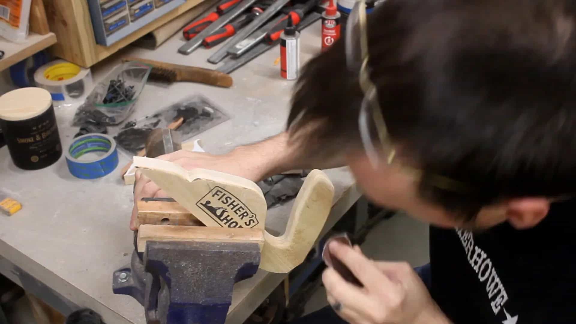 Sanding and finishing the push sticks
