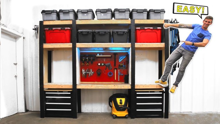 DIY Garage Storage Shelves With Built-In Workbench