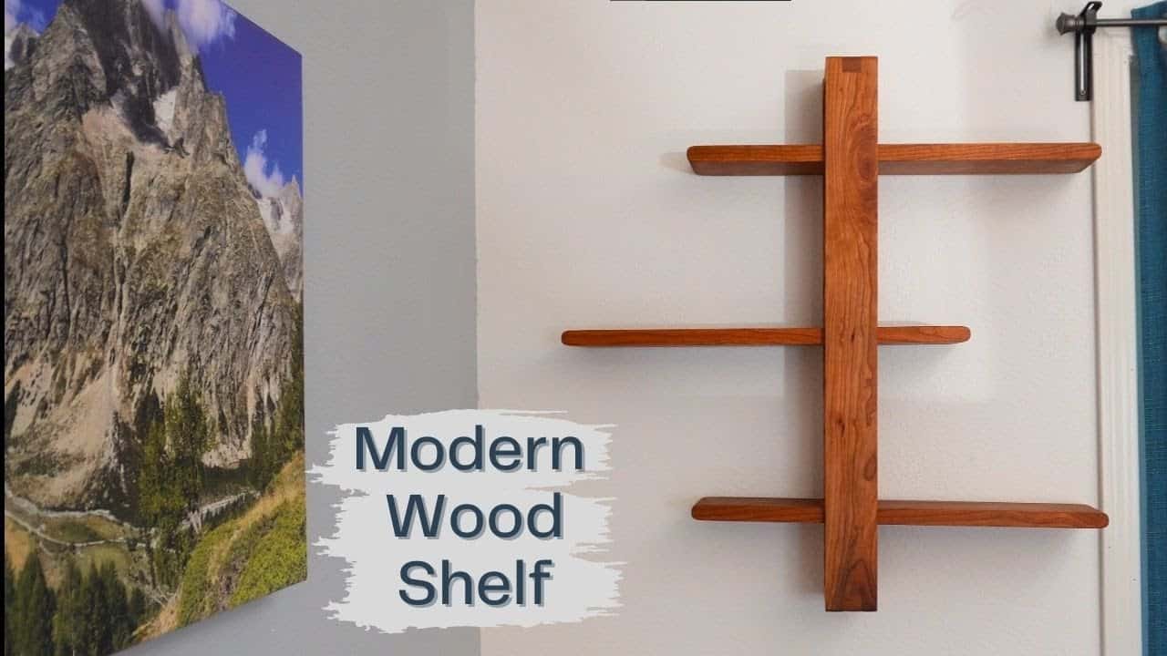 Modern Cherry Wood Shelf with Notched Frame Design