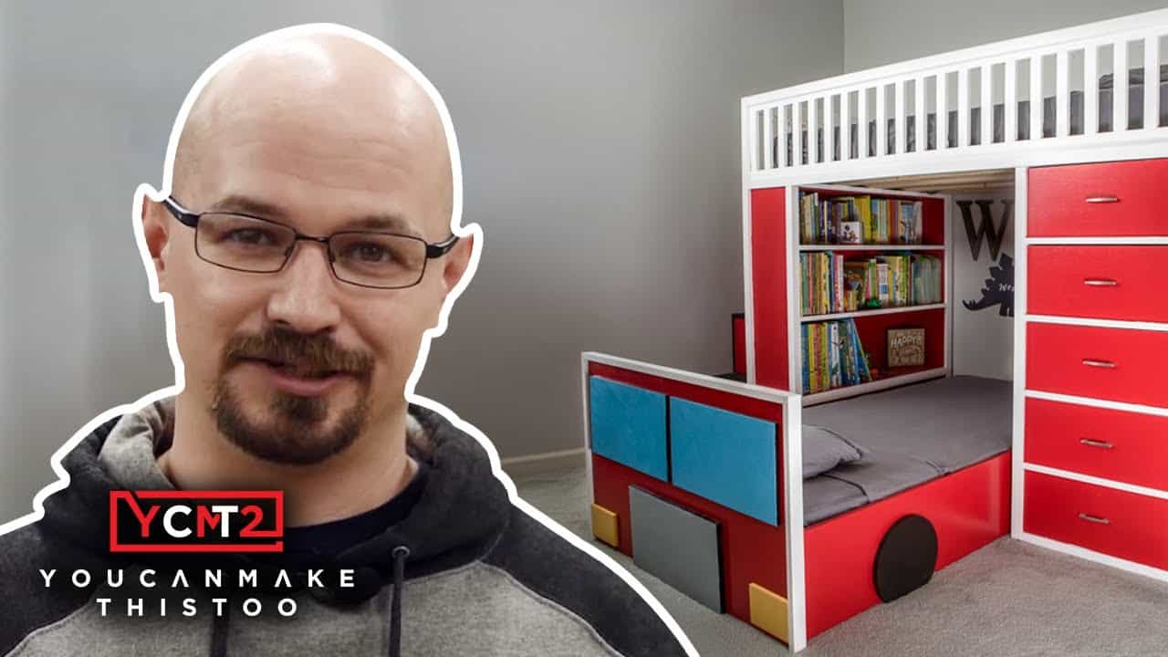 Firetruck Bunk Bed with Built-In Storage and Stairs