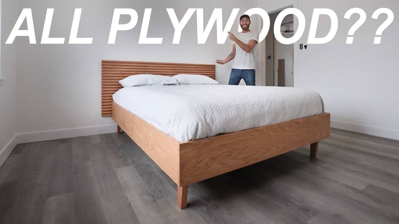 Mid-Century Modern Platform Bed Made Entirely from Plywood