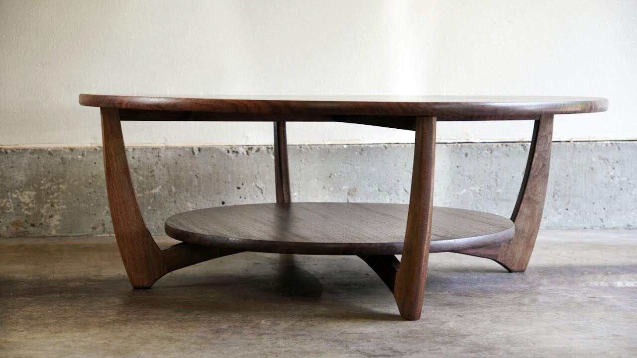 Modern Round Coffee Table with Walnut Base