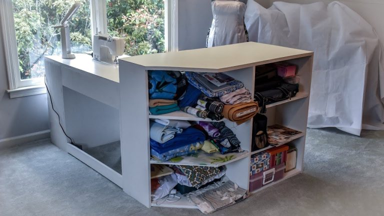 Sewing And Craft Table With Storage And Flush-Mounted Machine Area