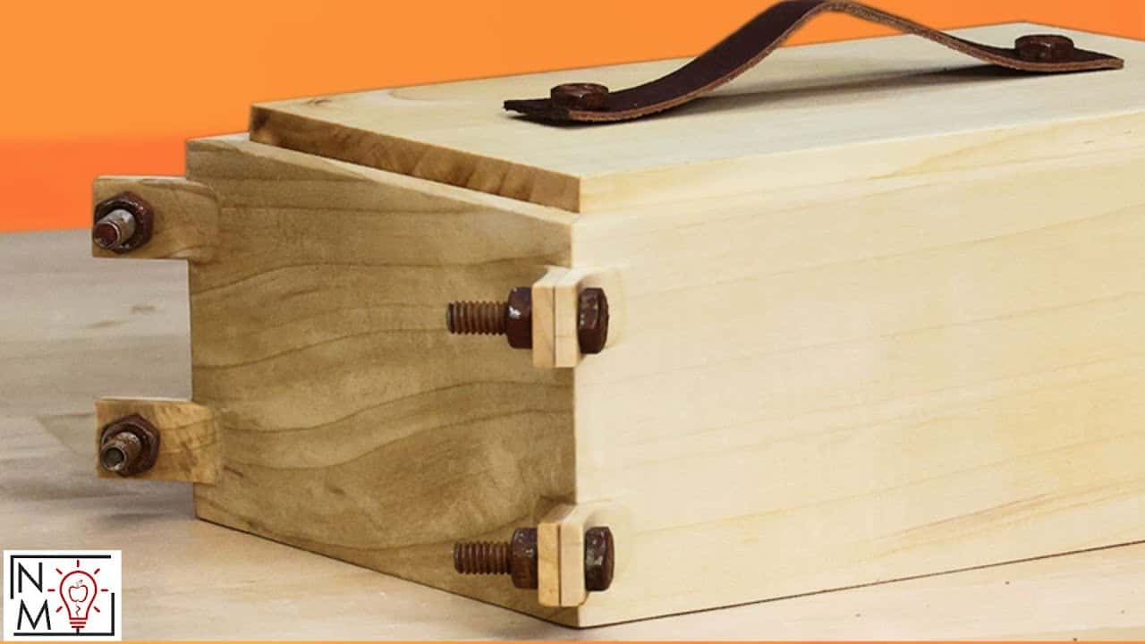 Wooden Box with Rusted Bolts and Floating Brackets