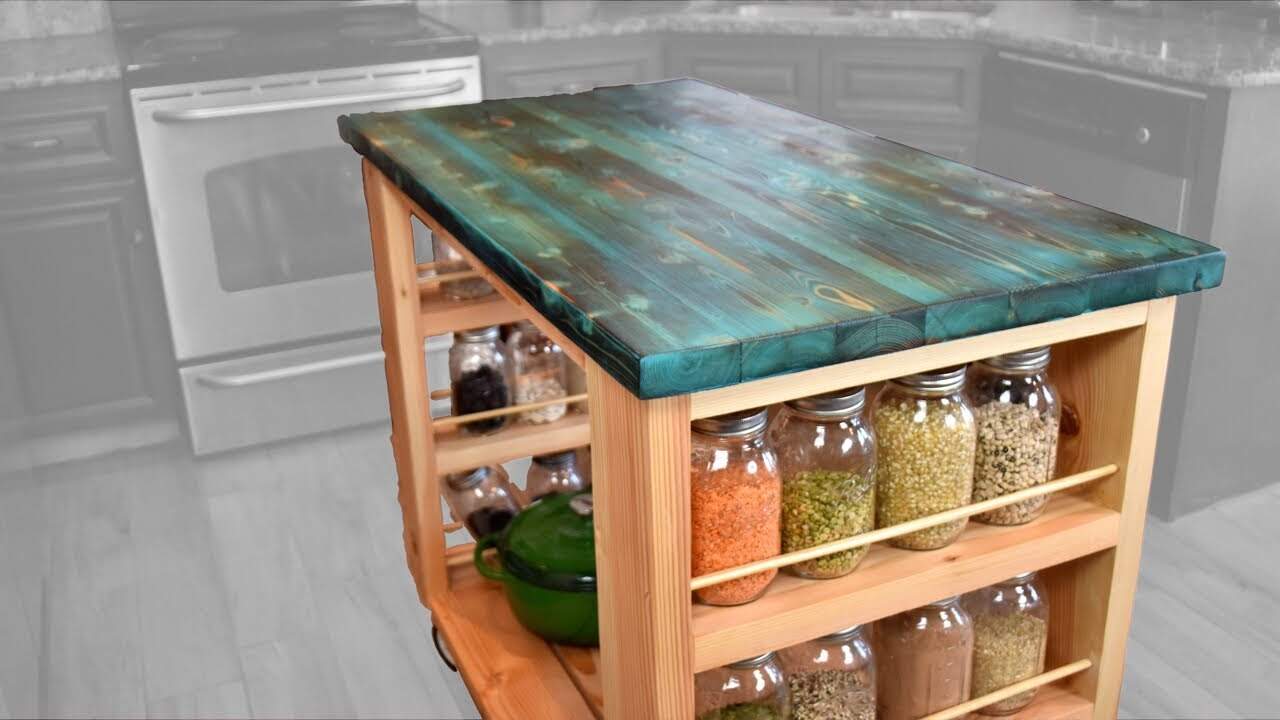 Kitchen Island with a Stained Shou Sugi Ban Tabletop