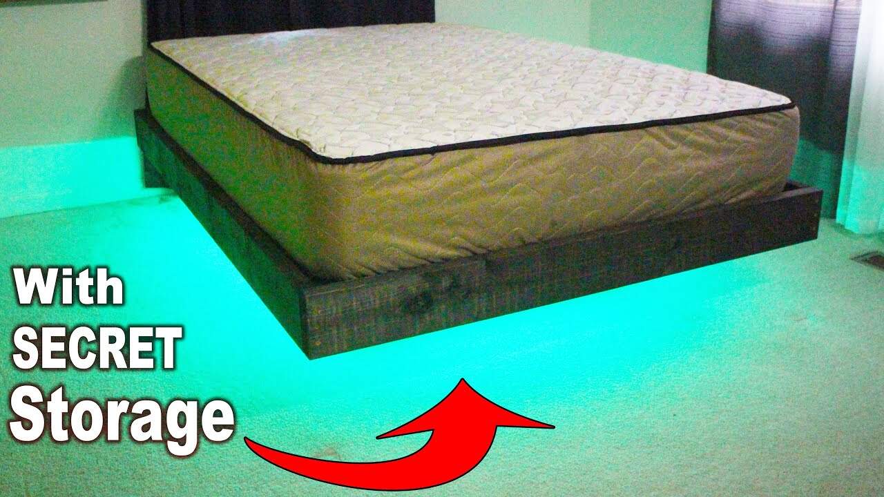 Floating Bed Frame With Storage and LED Lighting