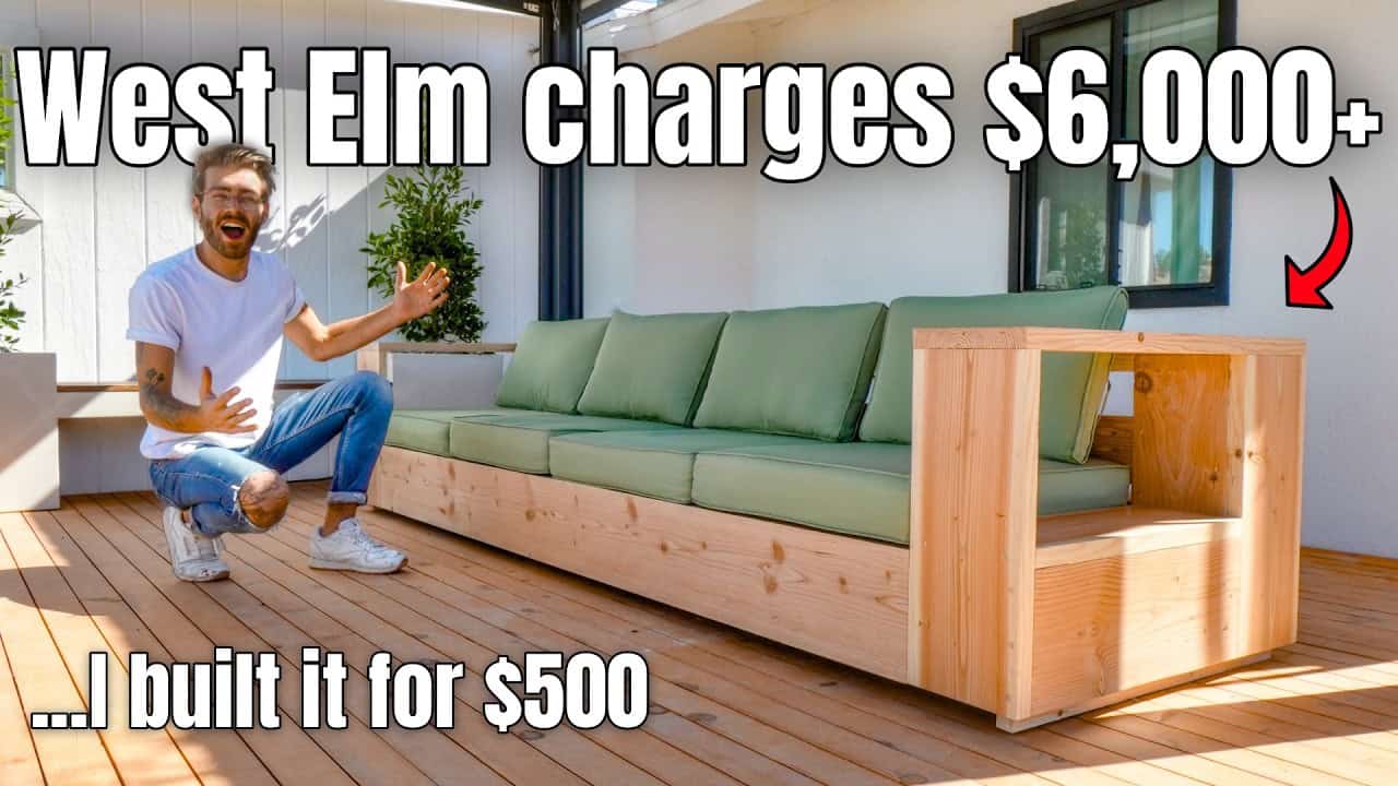 video thumbnail for 'West Elm Charges $6,000... I Built it for $500. DIY Modern Outdoor Sofa'