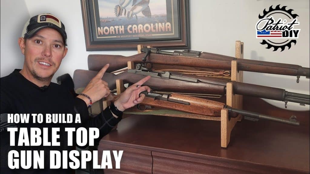 Tabletop Rifle Display Rack Oak Tabletop 4-Gun Display Stand