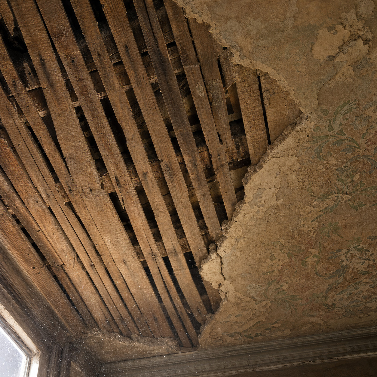 Hand-Split Riven Lath Behind the Plaster