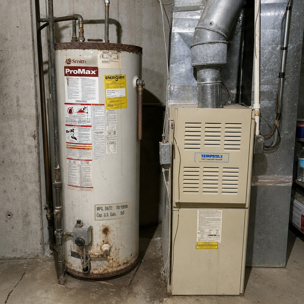 An Aging HVAC and Water Heater Behind New Finishes