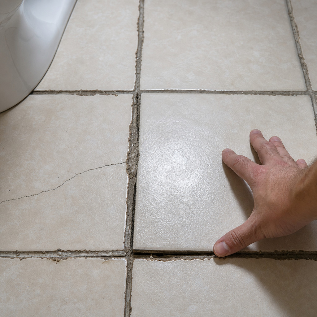 Cracked Tile and Sloppy Grout Already Failing