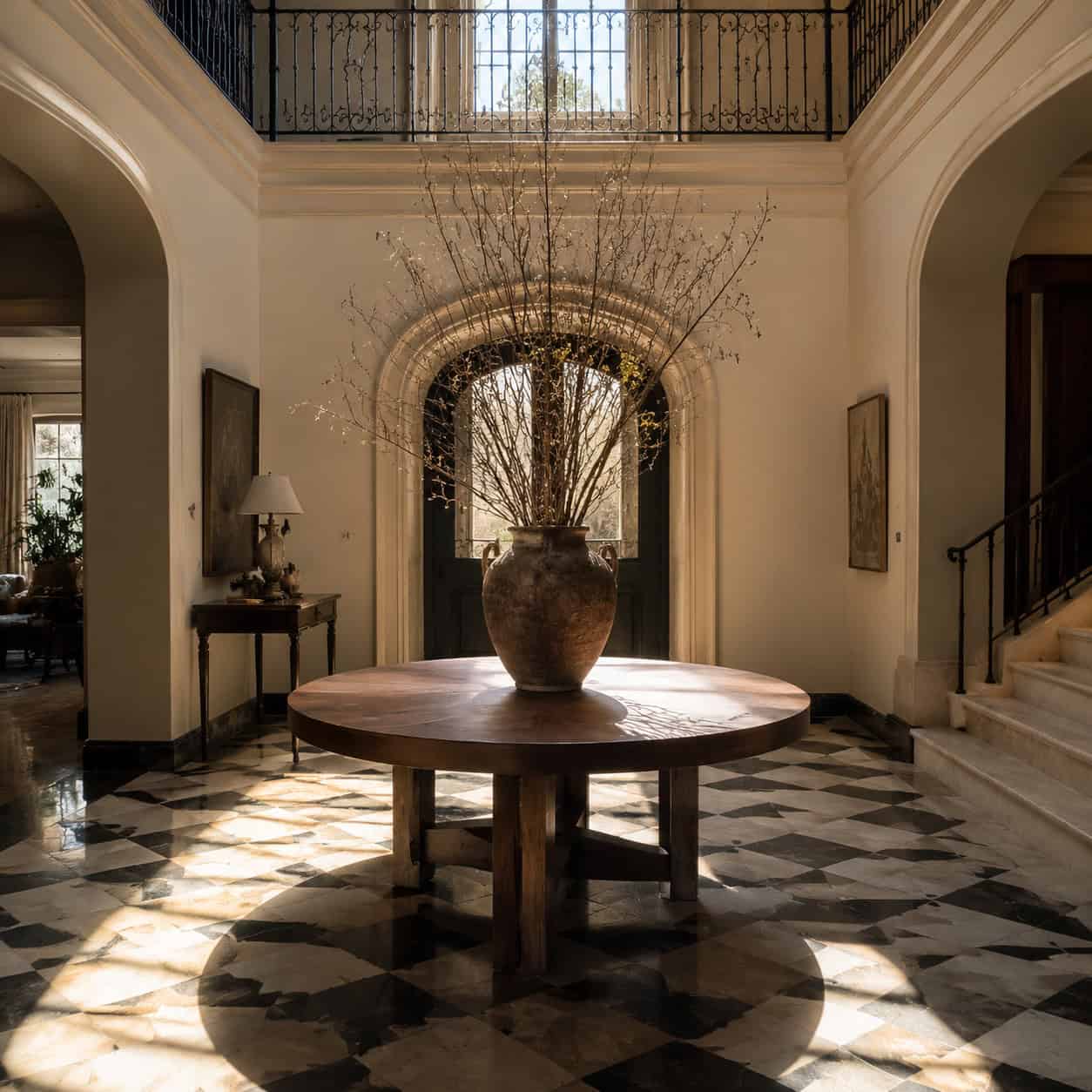 Anchor a grand entry with a round center table