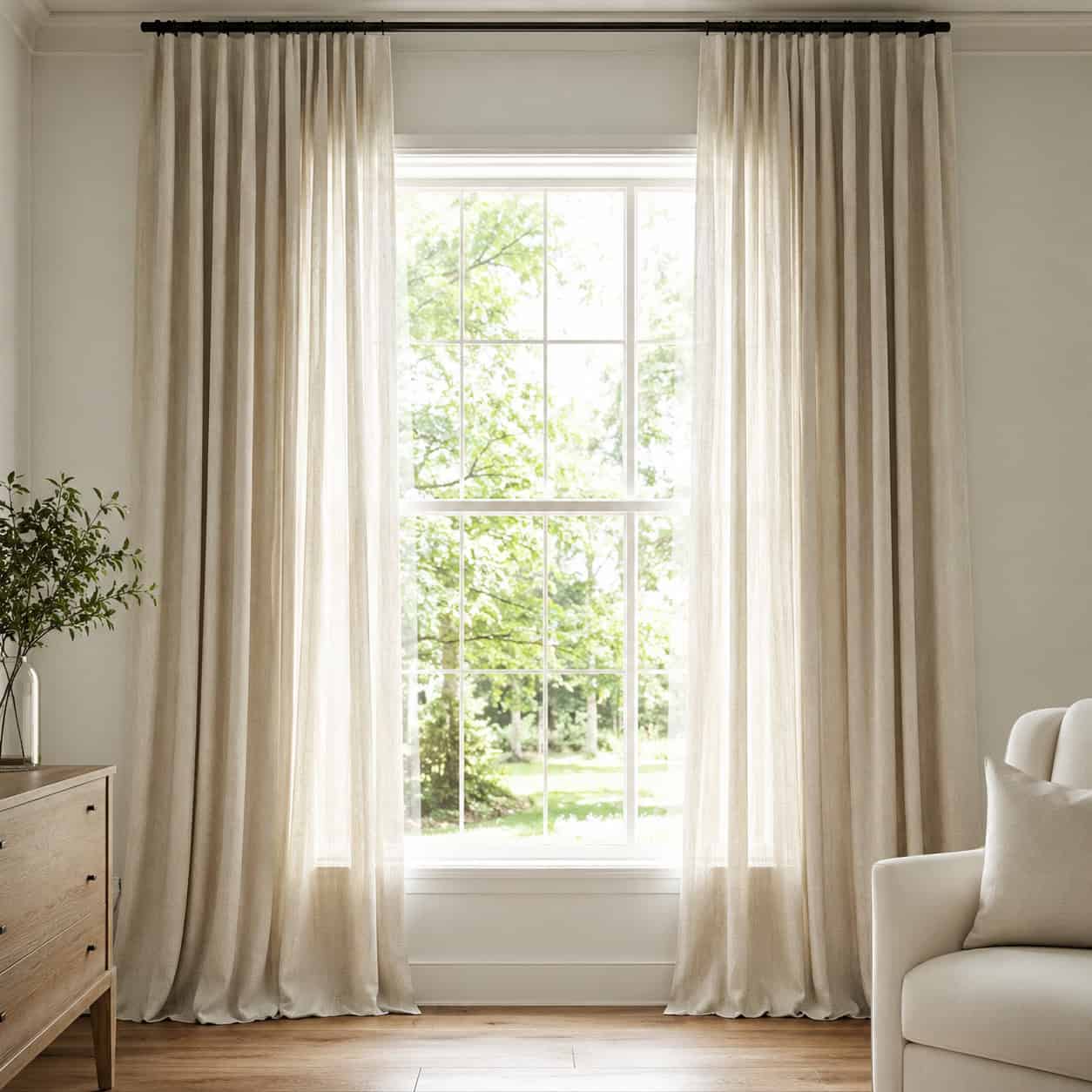 Hang curtains high and wide so they kiss the floor