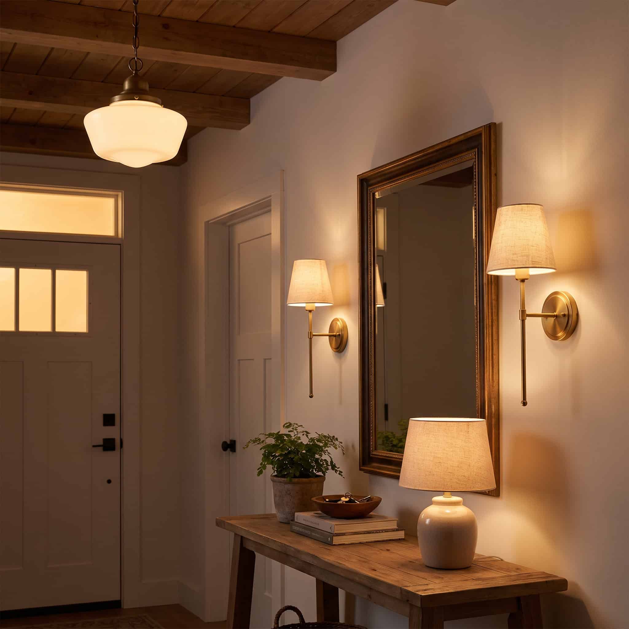 Layer your lighting with sconces and a lamp
