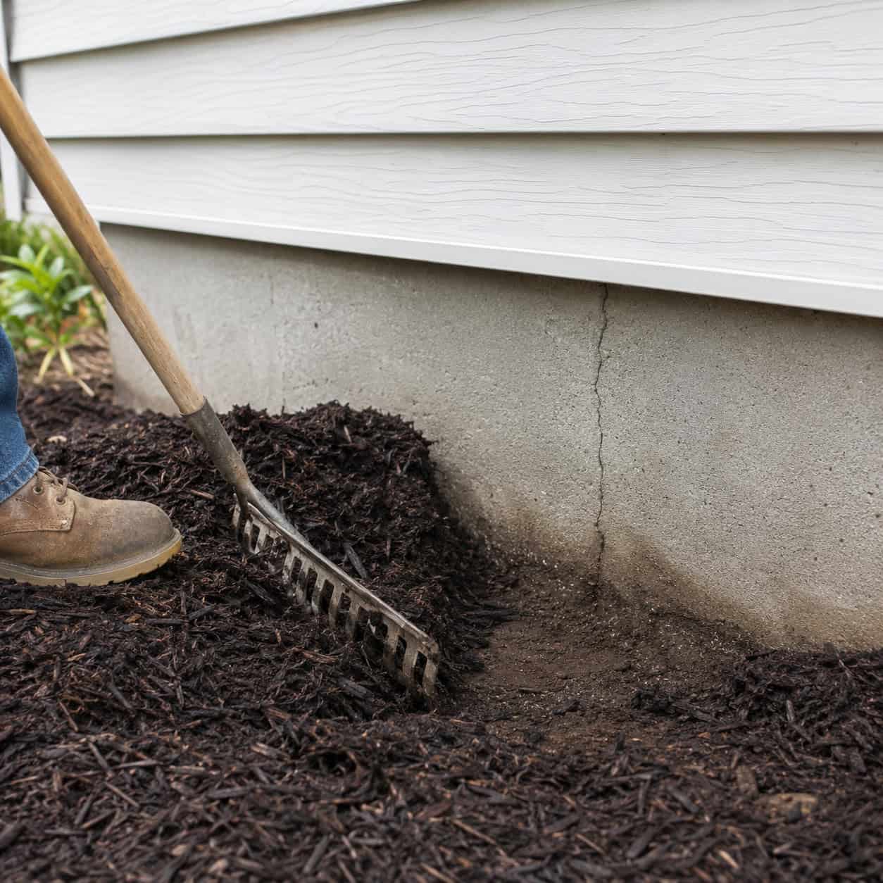Fresh Mulch Mounded Against the Foundation