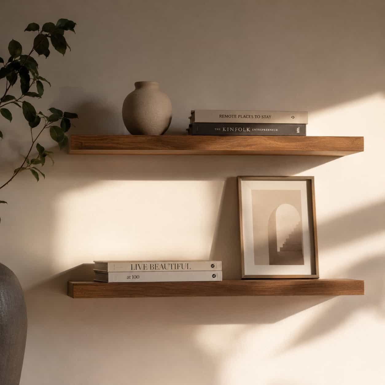 Styled Floating Shelves (Fill Only 60–70%)