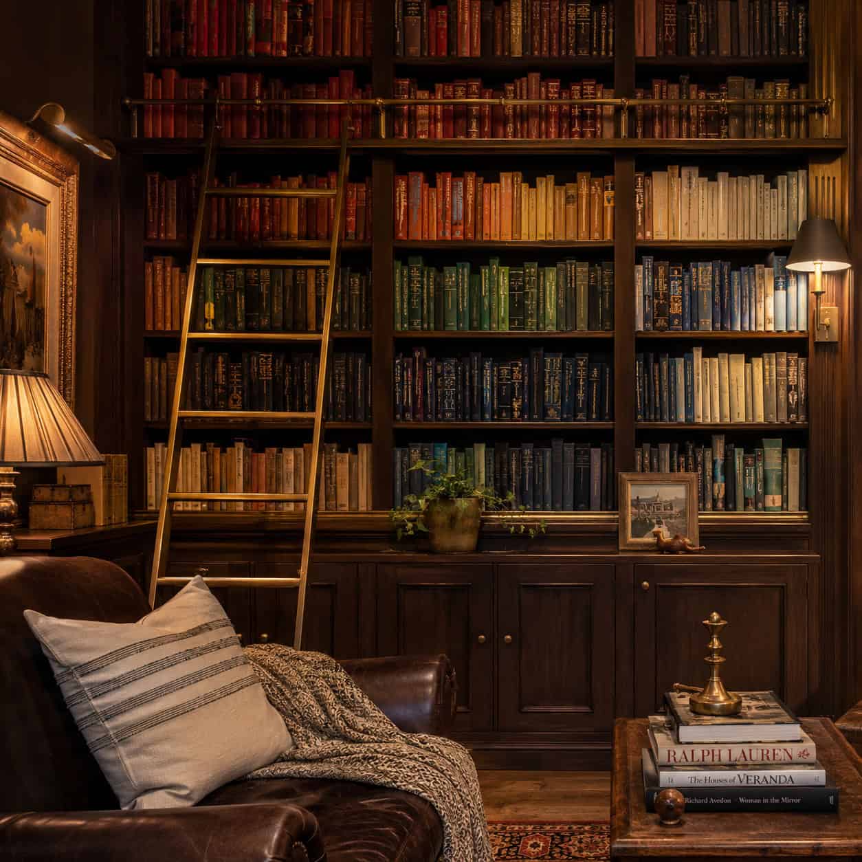Floor-to-Ceiling Built-Ins with a Rolling Ladder
