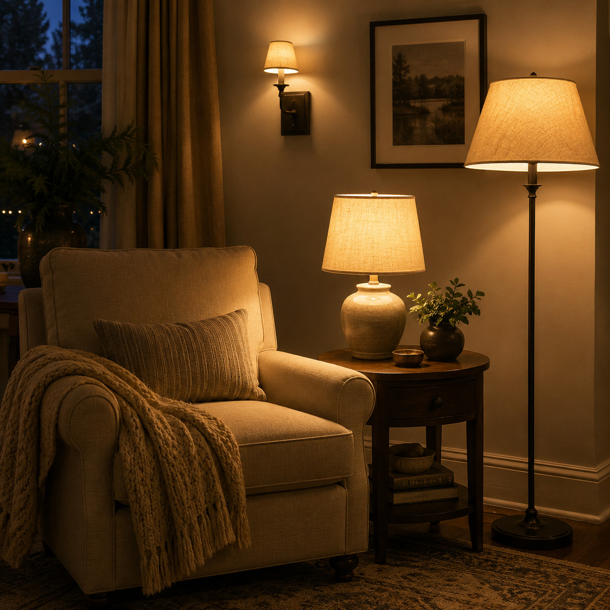 Layered Lighting With Lamps and Sconces