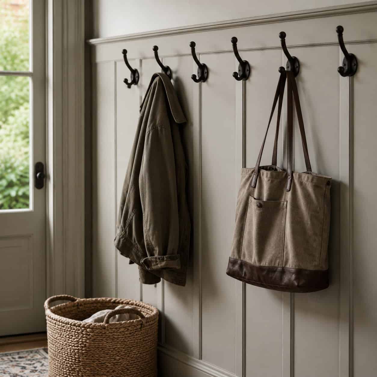 Install coat hooks or a hall tree
