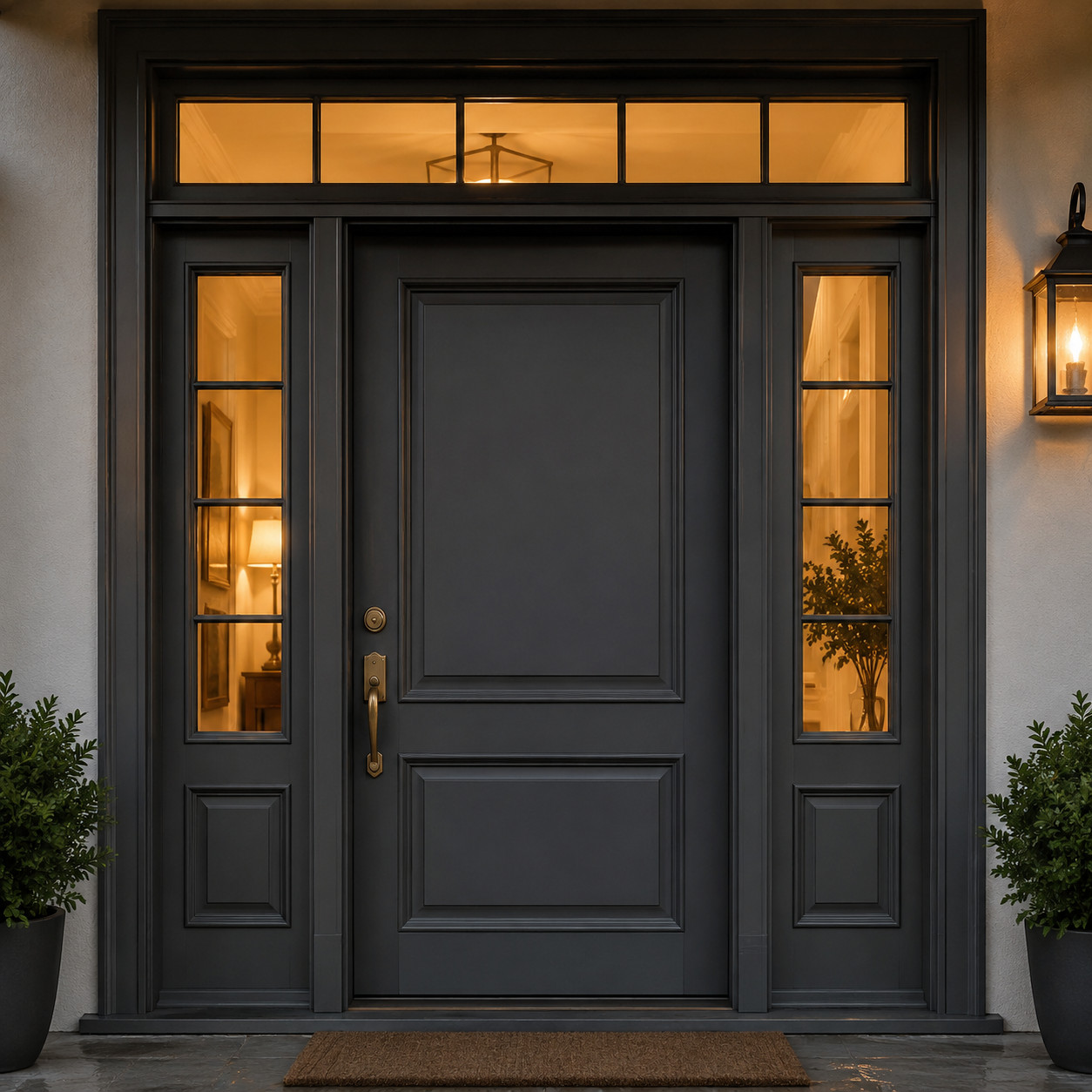 Solid Wood Front Door with Sidelights & Transom