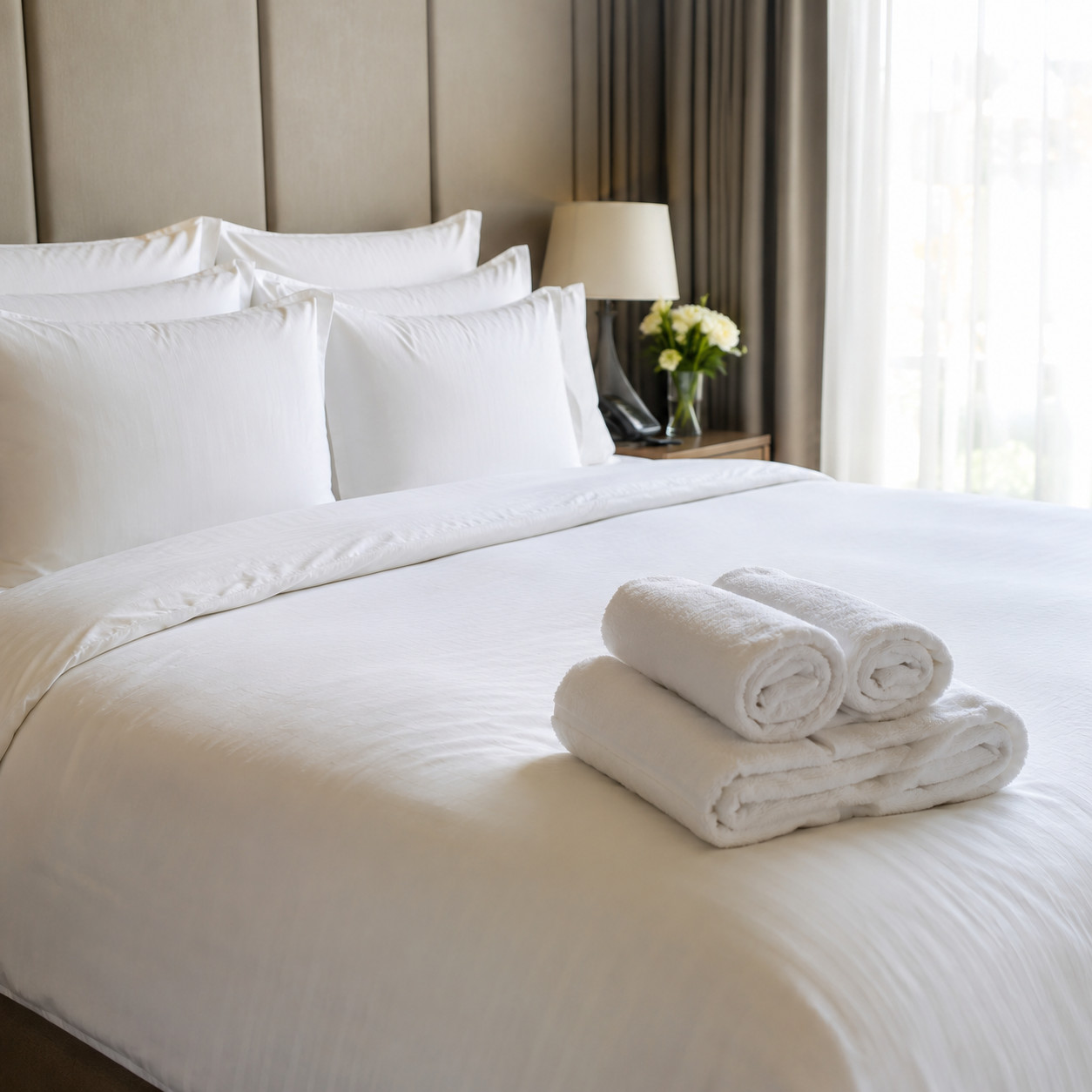 Hotel-White Bedding and Towels