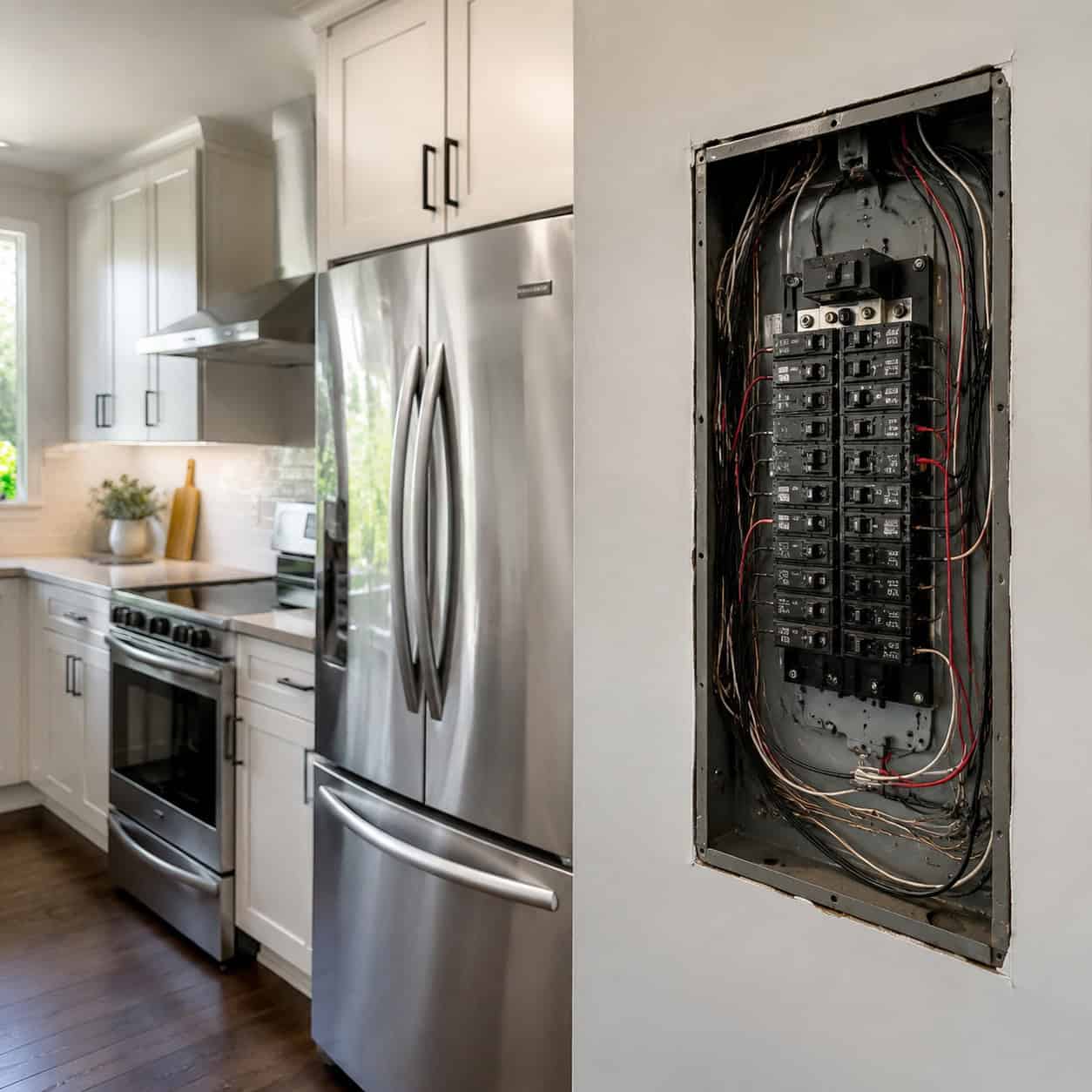 Shiny Appliances Beside an Untouched Panel