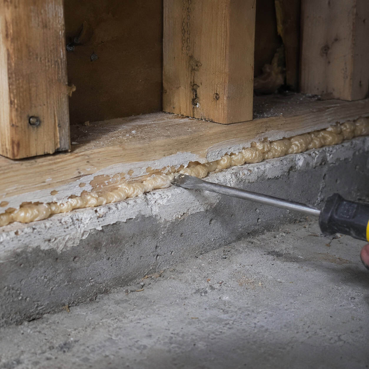 Expansion Foam in Basement Walls and Sill Plate
