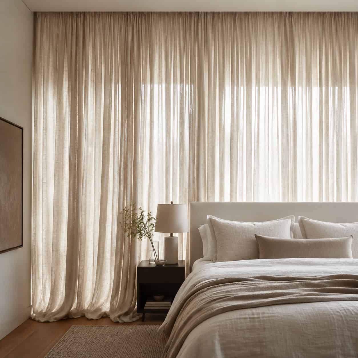 Ceiling-Height Drapery Behind a Bed or Window