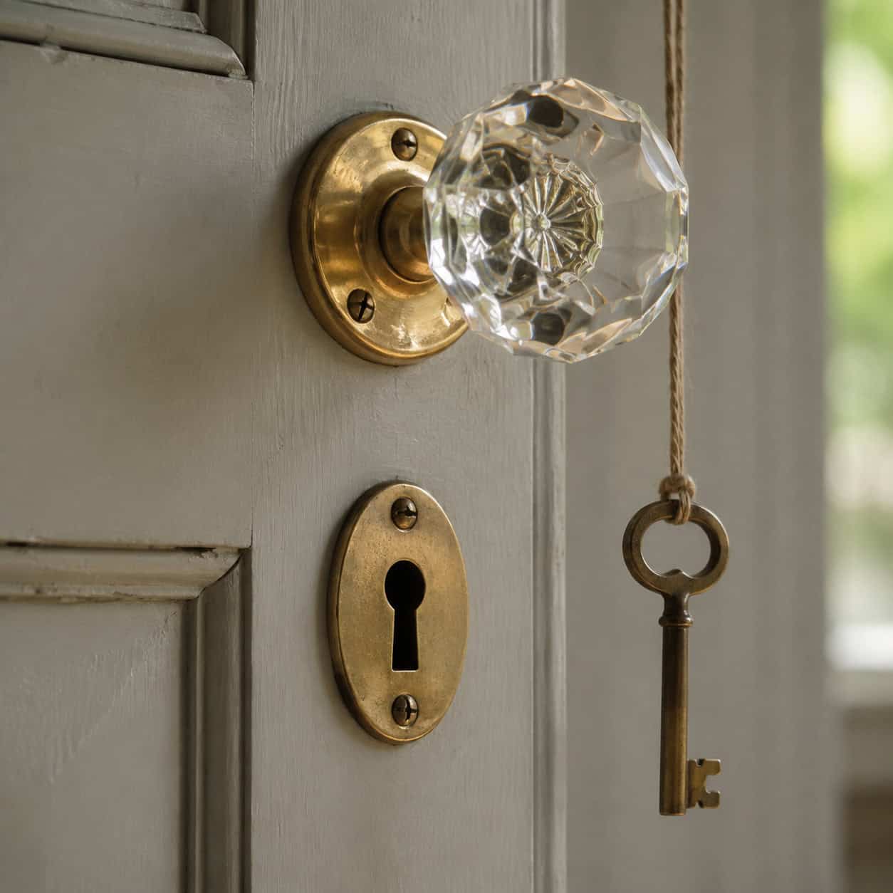 Glass Doorknobs and Mortise Locks With Skeleton Keys