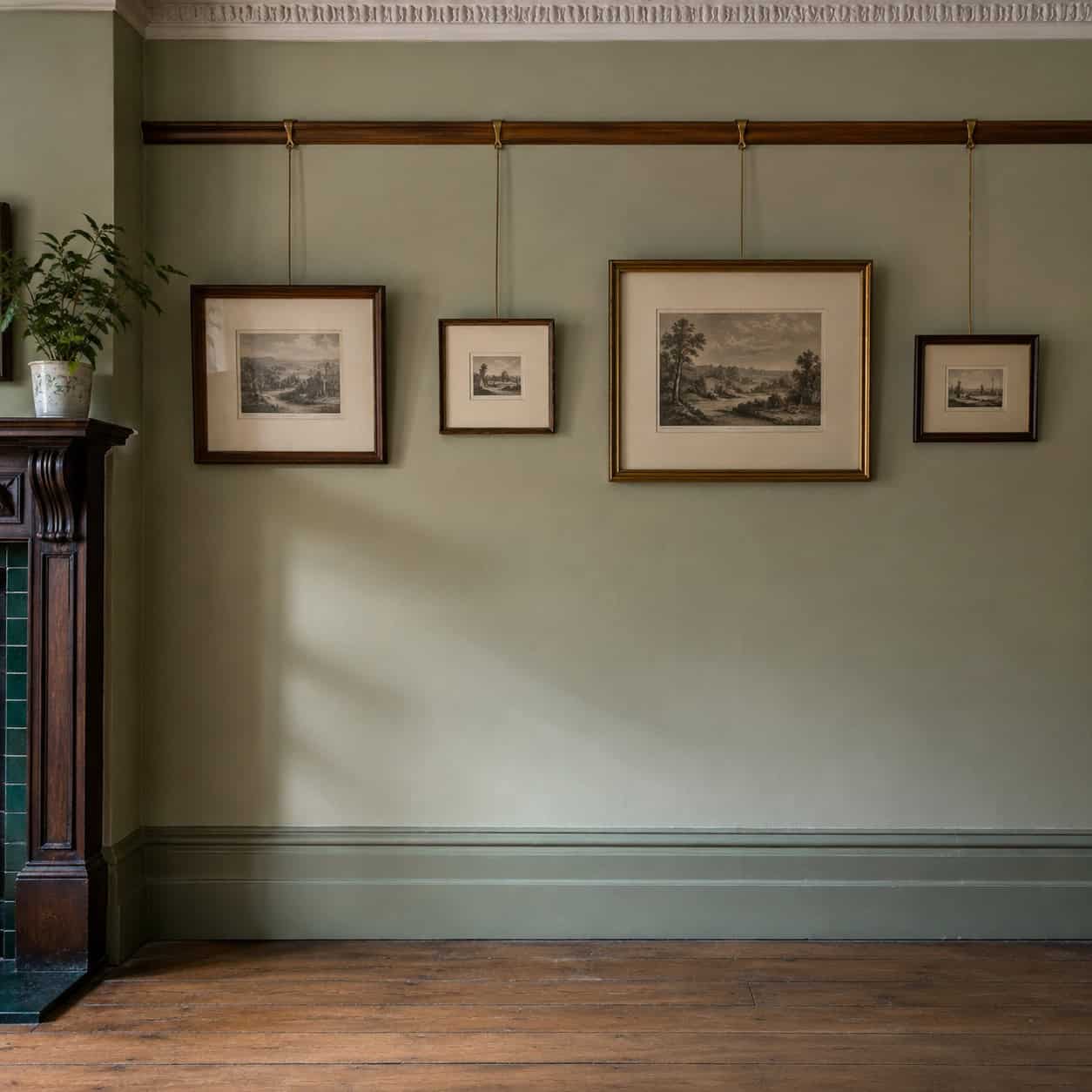 Art Hung High From a Picture Rail