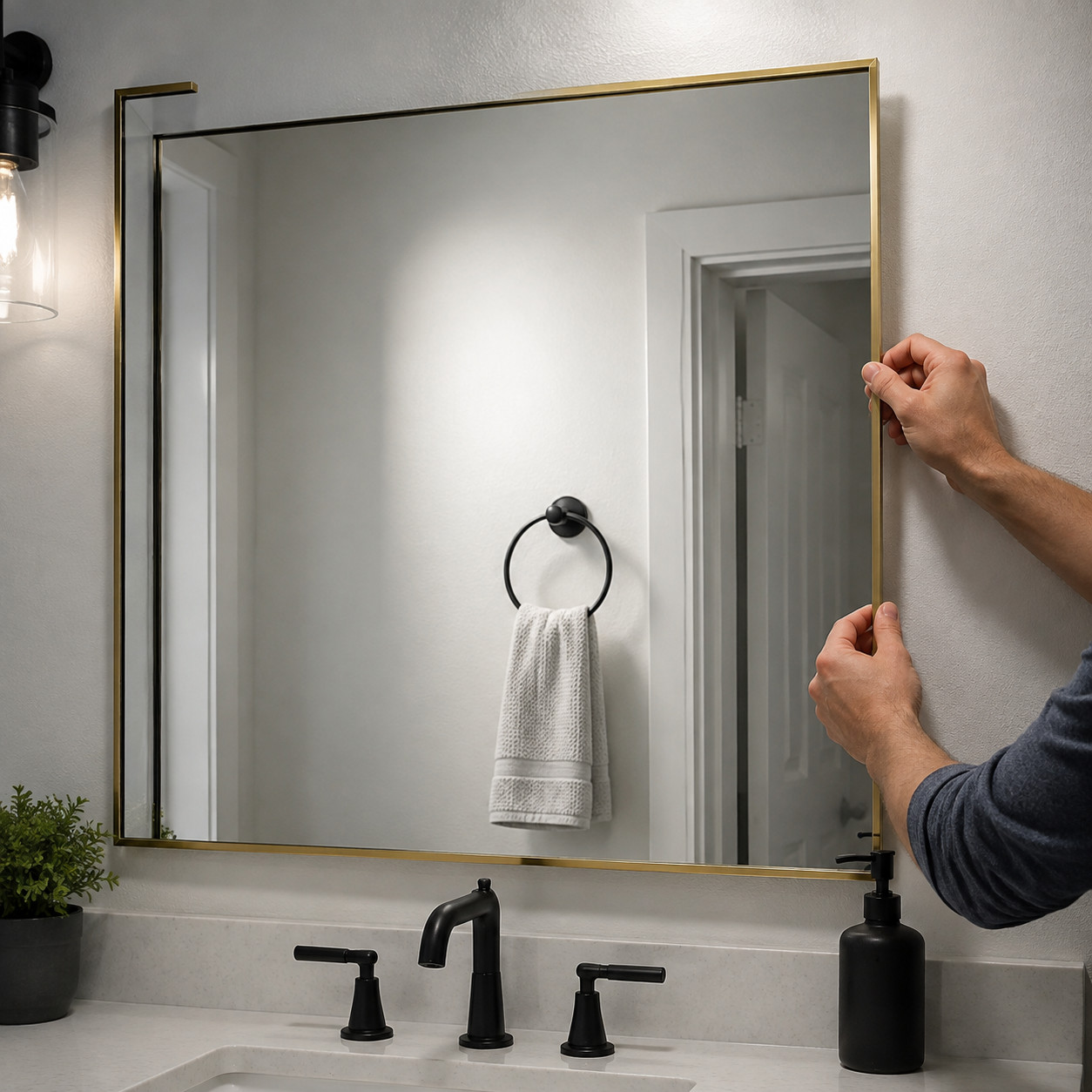 Frame or replace the frameless bathroom mirror