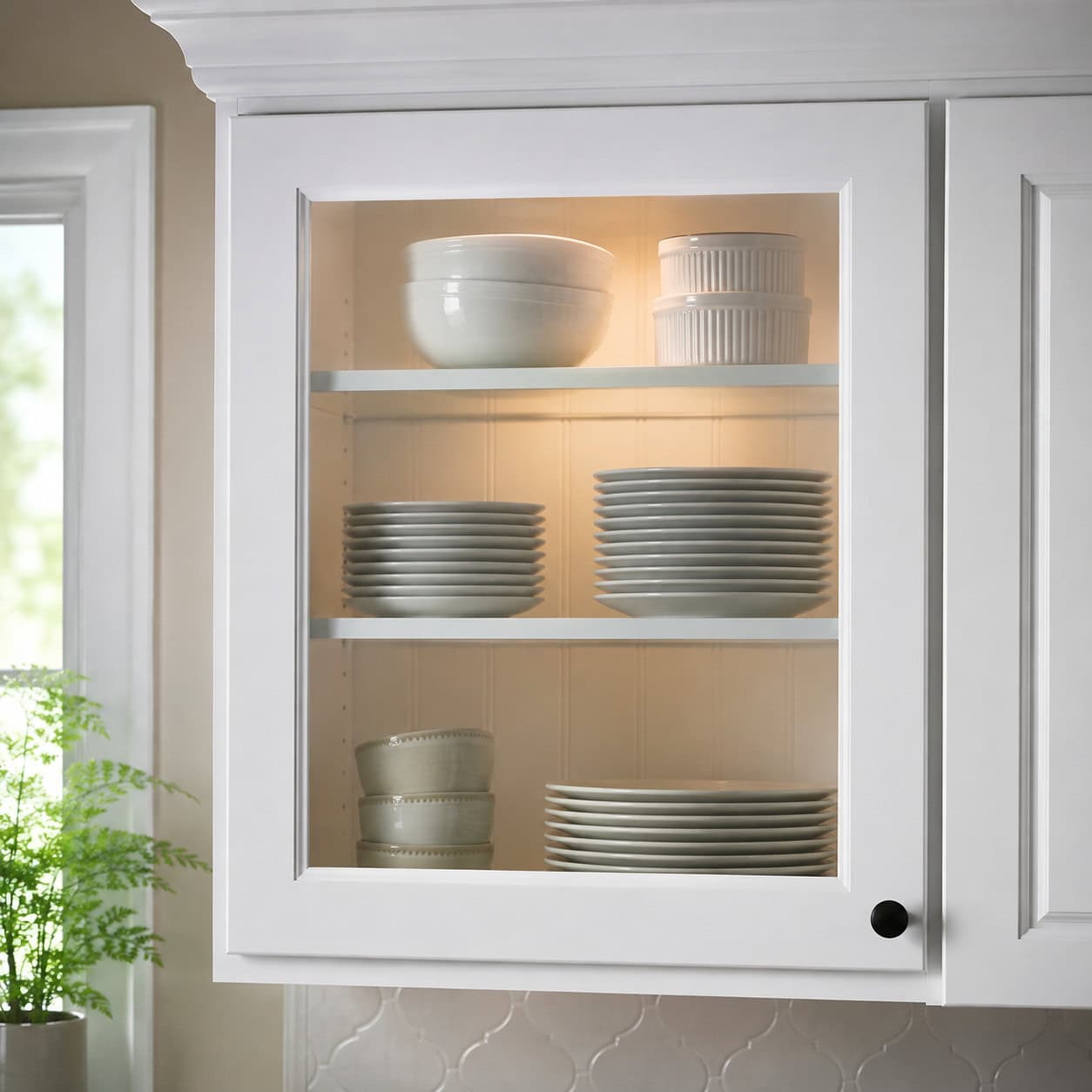 Cut Glass Inserts Into Upper Doors