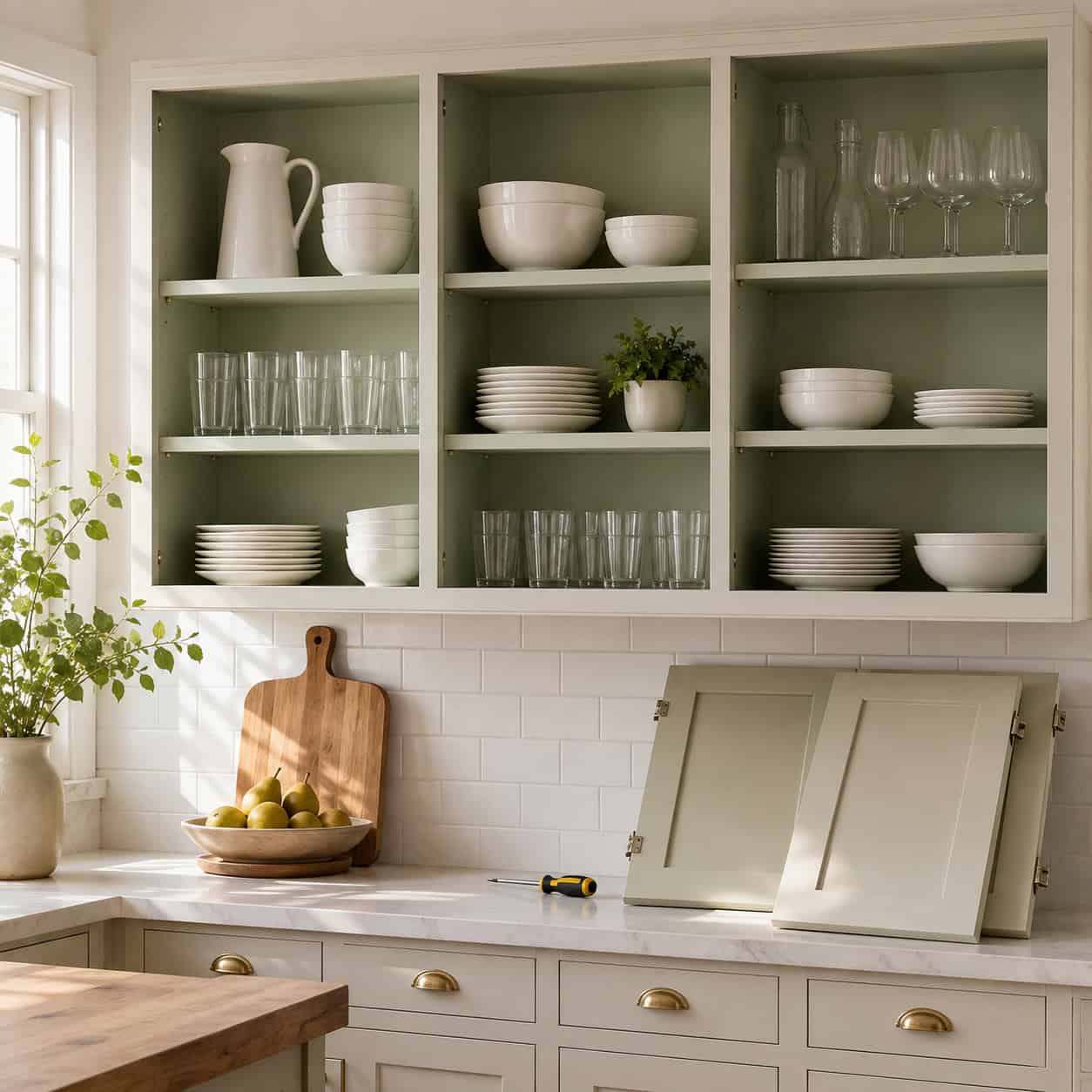 Pull the Upper Doors for Open Shelving