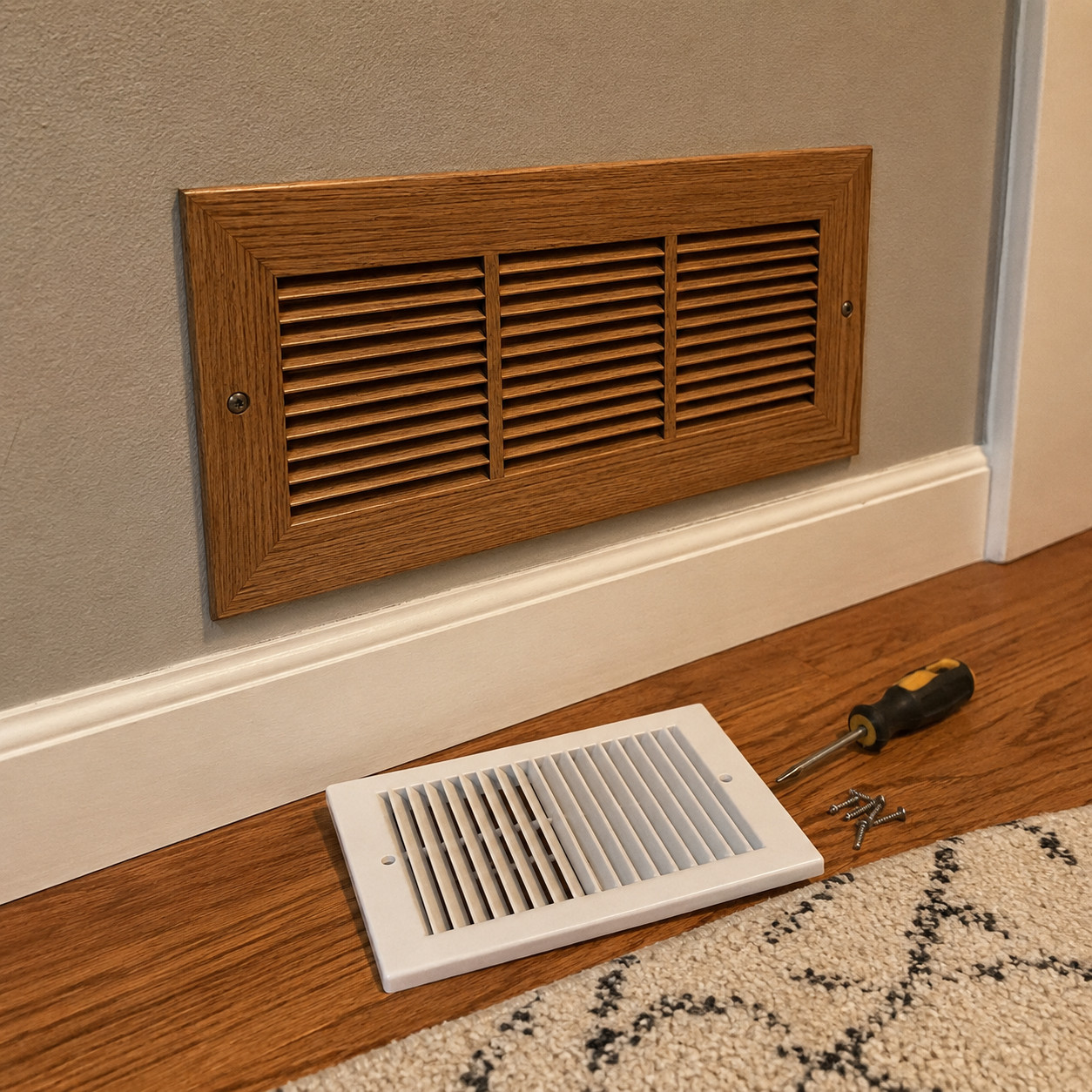 Replace the plastic vent and return-air covers