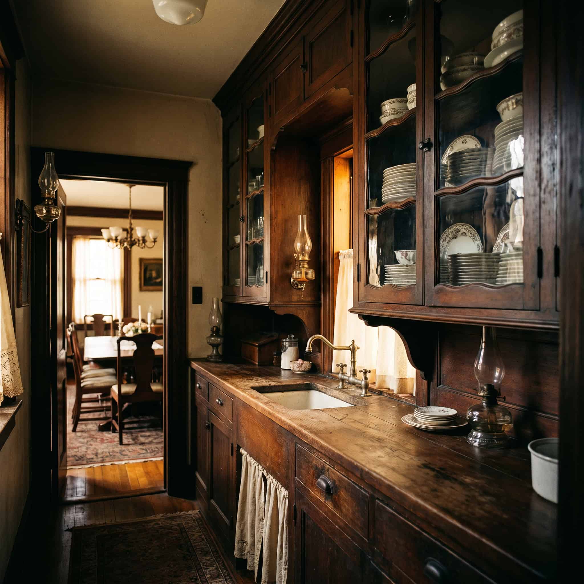 The Butler's Pantry With Glass-Front Cabinets