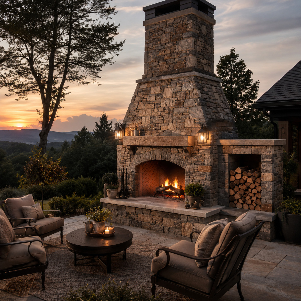 An Outdoor Fireplace With a Chimney