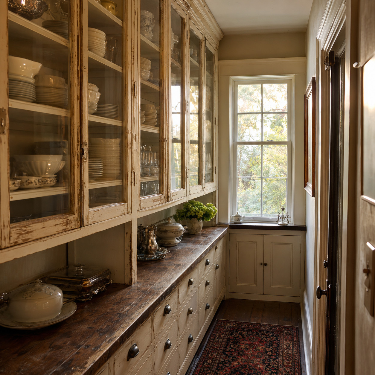 A Butler's Pantry With Glass-Front Uppers