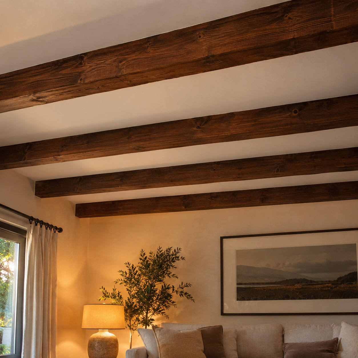 Put wood beams on the ceiling