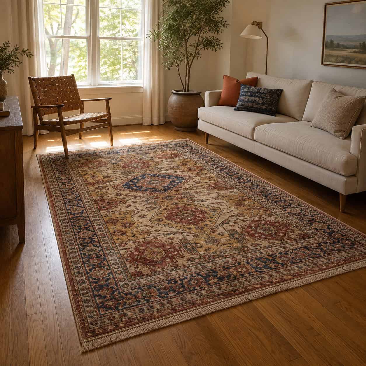 A Room-Size Rug With Floor Showing Around It