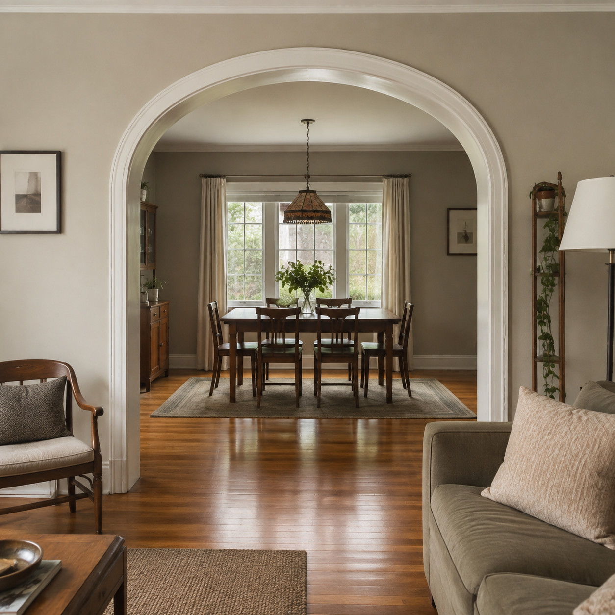 A Curved Plaster Archway Between Rooms
