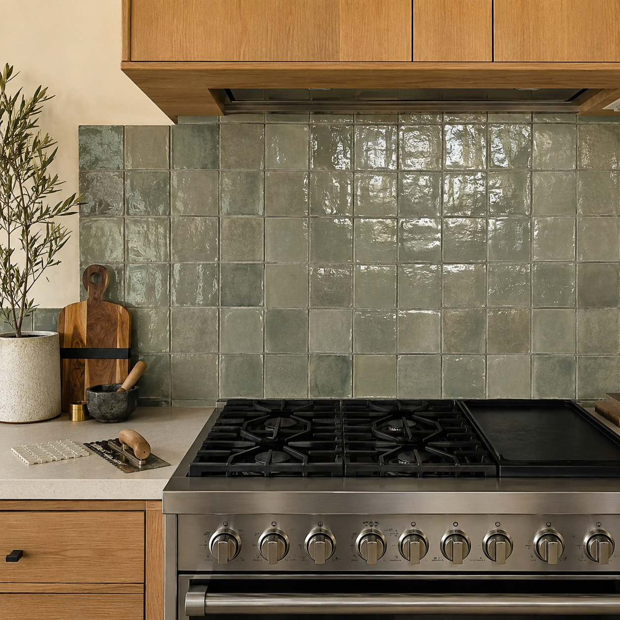 Replace the builder backsplash with real tile
