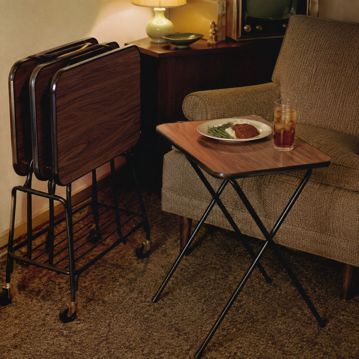 The TV Tray Set on a Rolling Rack