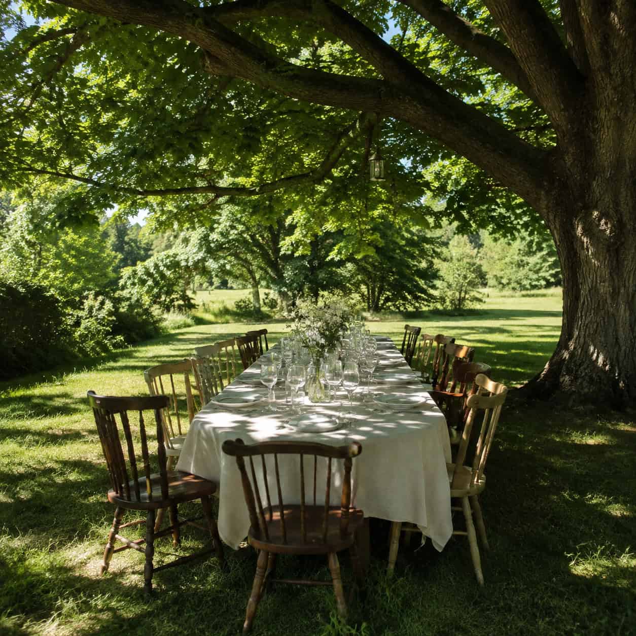 A Dining Table Under a Mature Shade Tree