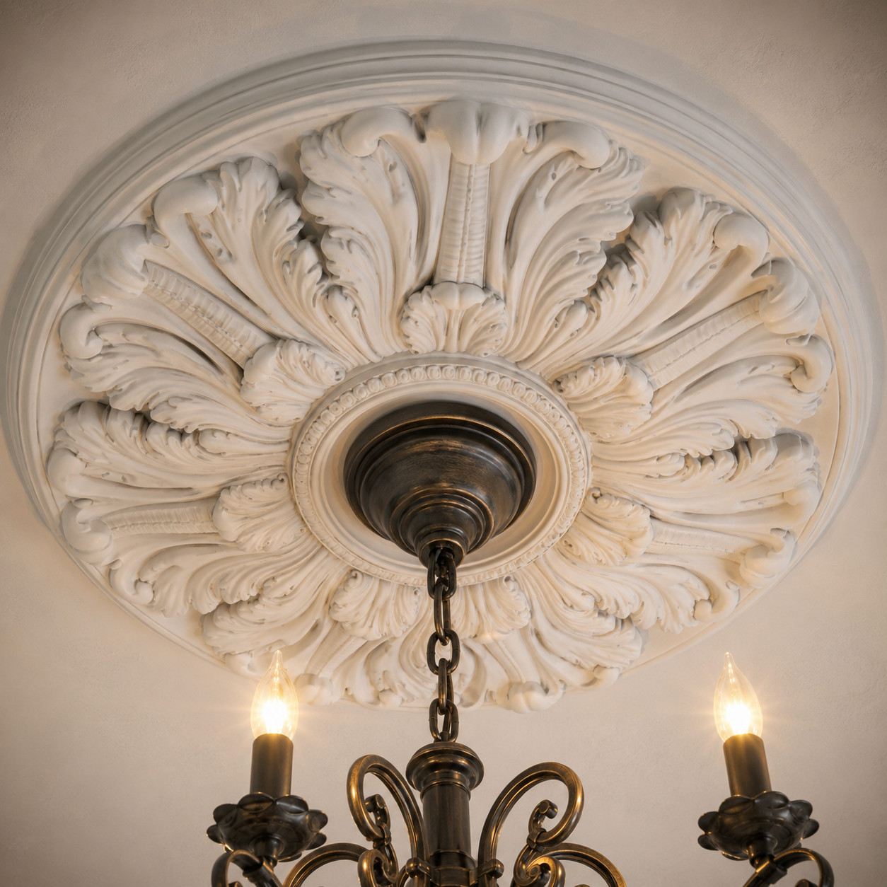 A Plaster Ceiling Medallion Over the Light
