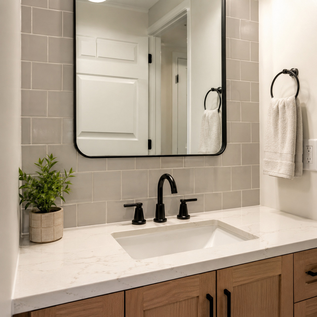 Tile the whole vanity wall
