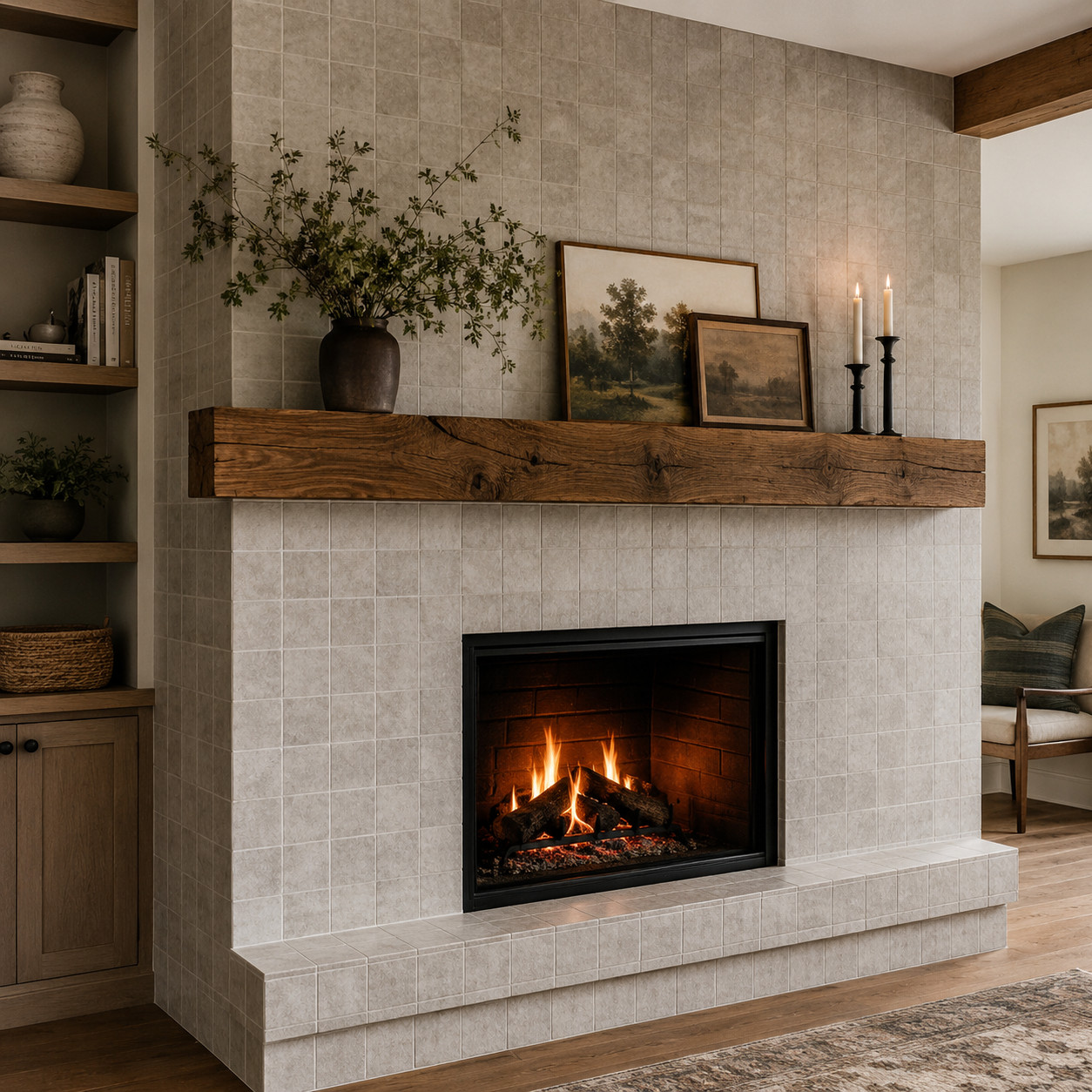 Wrap the fireplace in a custom surround and mantel