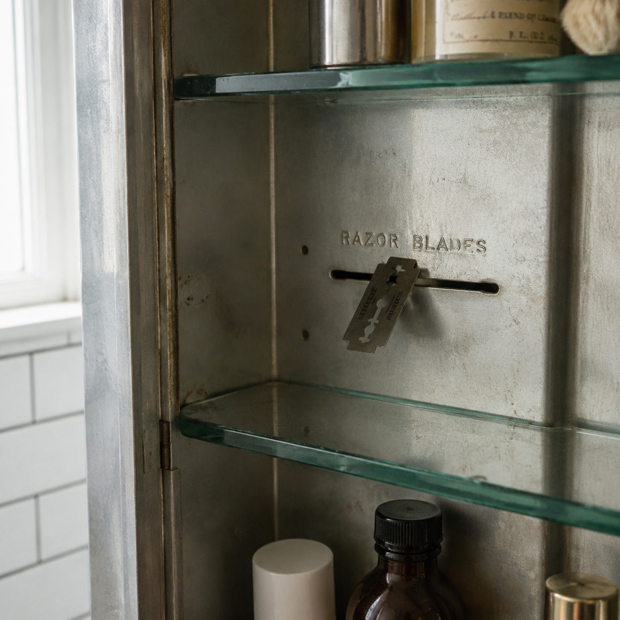 A Recessed Medicine Cabinet With a Razor Blade Slot