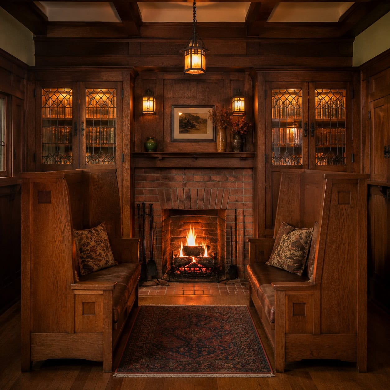 Built-In Bookcases and the Inglenook Bench