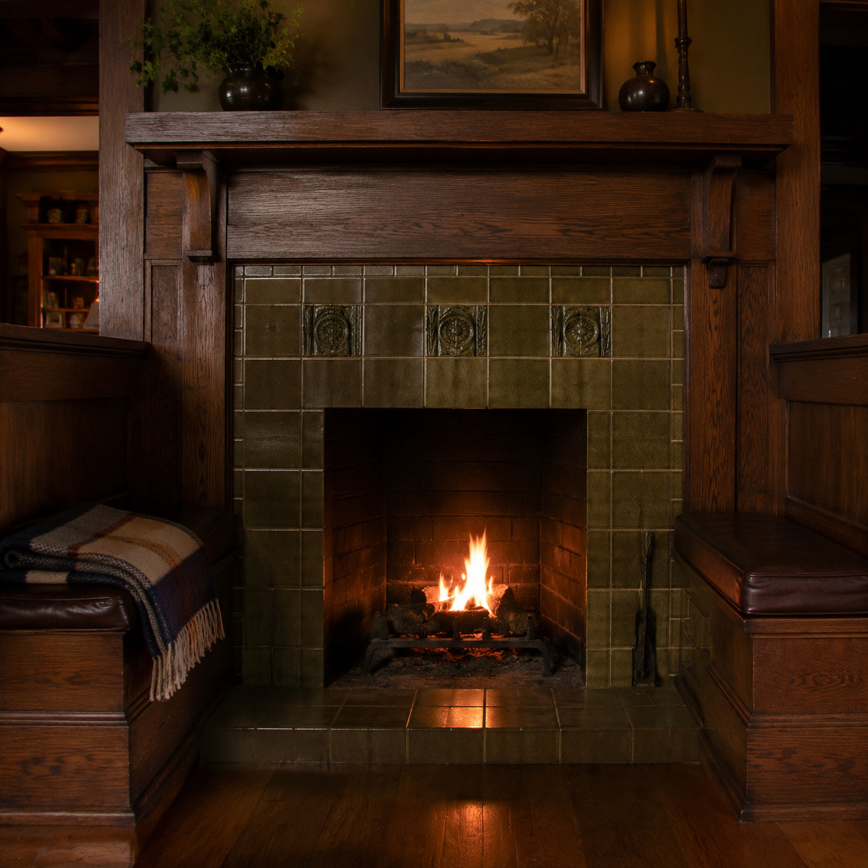 An Inglenook Fireplace With a Tiled Surround