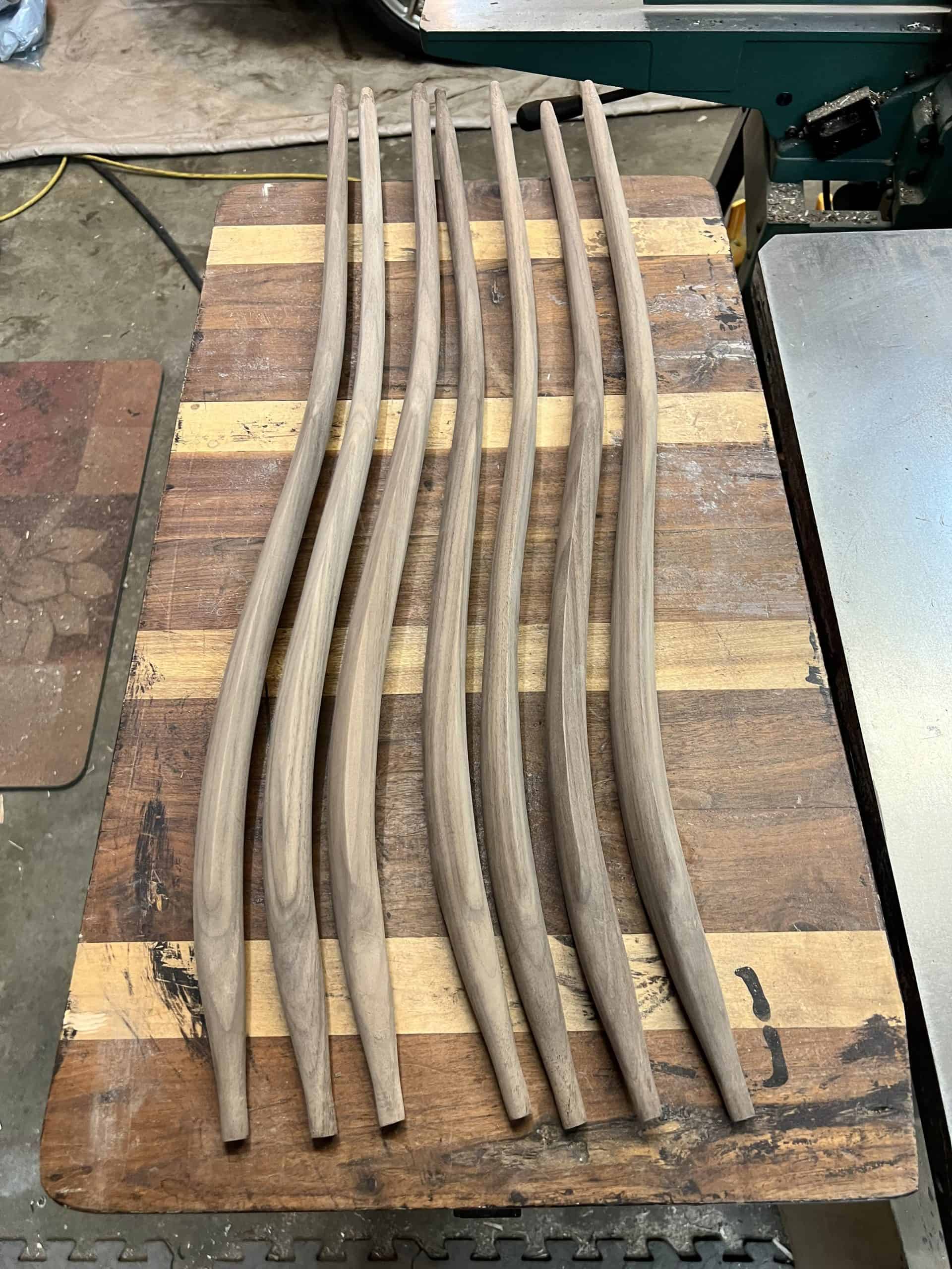 The same spindles after hand-shaping to their final tapered profile.